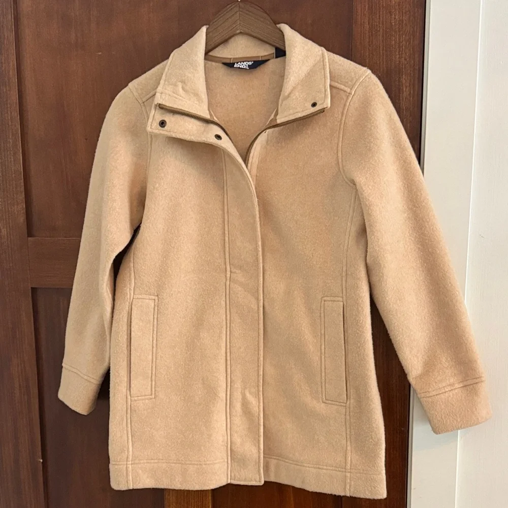 Lands' End Beige Fleece Coat - Picture 3 of 4